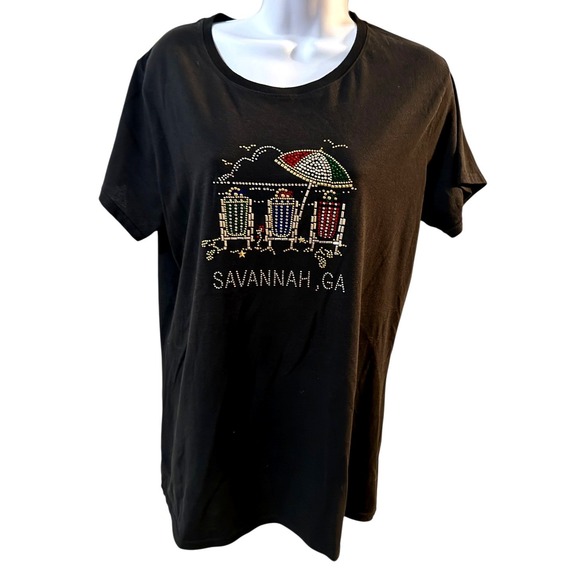 Savannah GA Rhinestone NWOT Graphic T Shirt Black Cotton Blend Womens L - Picture 2 of 3